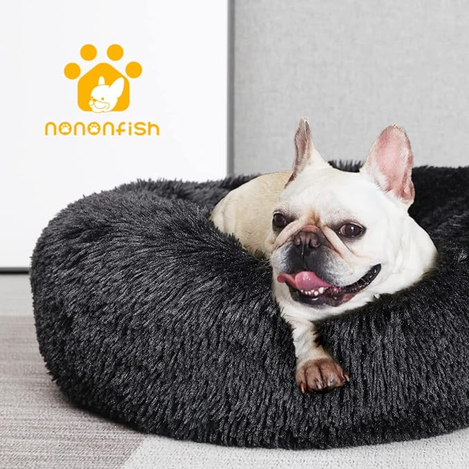 Black Dog Bed for Small Dogs Washble Calming 23 Inch