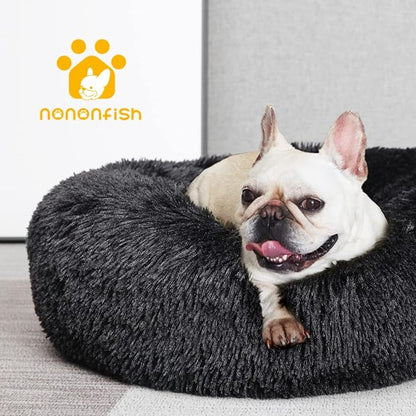 Black Dog Bed for Small Dogs Washble Calming 23 Inch