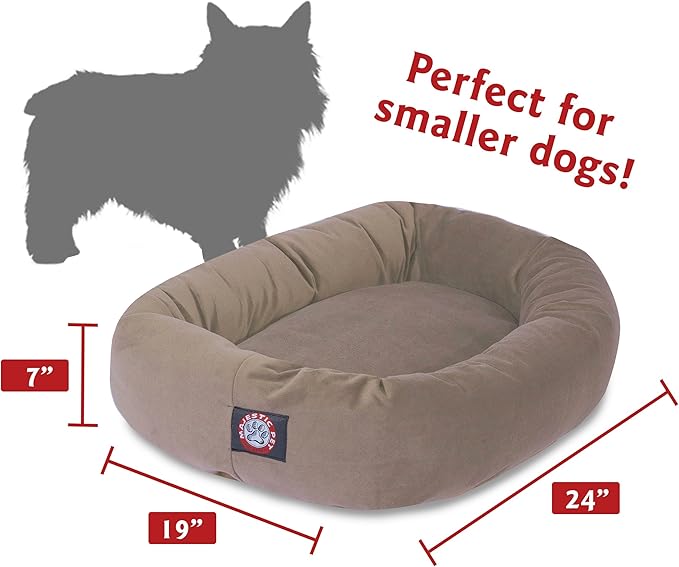 Majestic Pet 24 Inch Suede Calming Dog Bed Washable – Cozy Soft Round Dog Bed with Spine Support for Dogs to Rest their Head 24x19x7 (Inch)