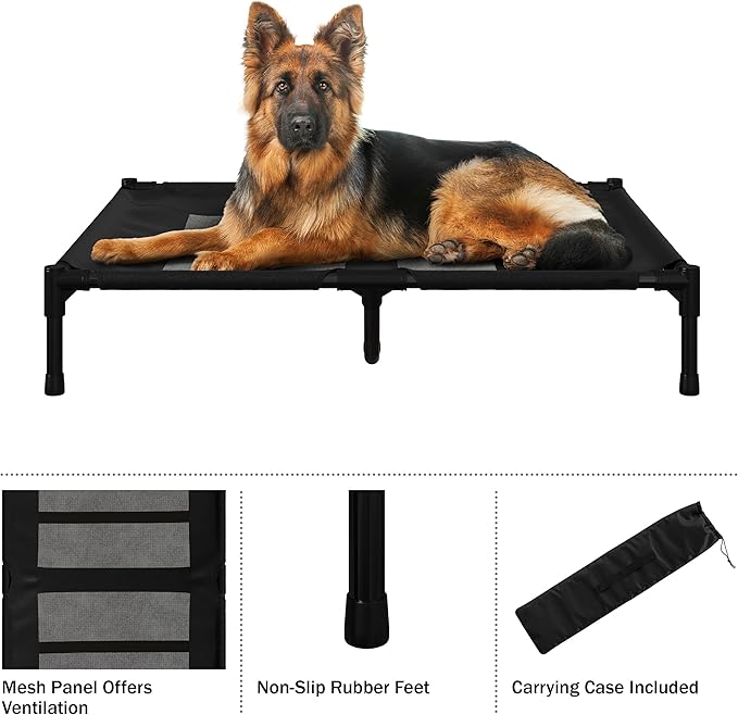 PETMAKER Elevated Dog Bed 36x30-Inch Portable 80lbs (Black)