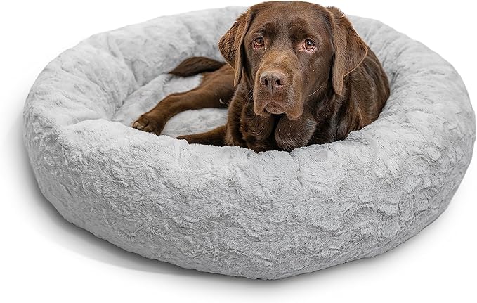 Best Friends by Sheri The Original Calming Donut Cat and Dog Bed in Lux Fur Gray 36"