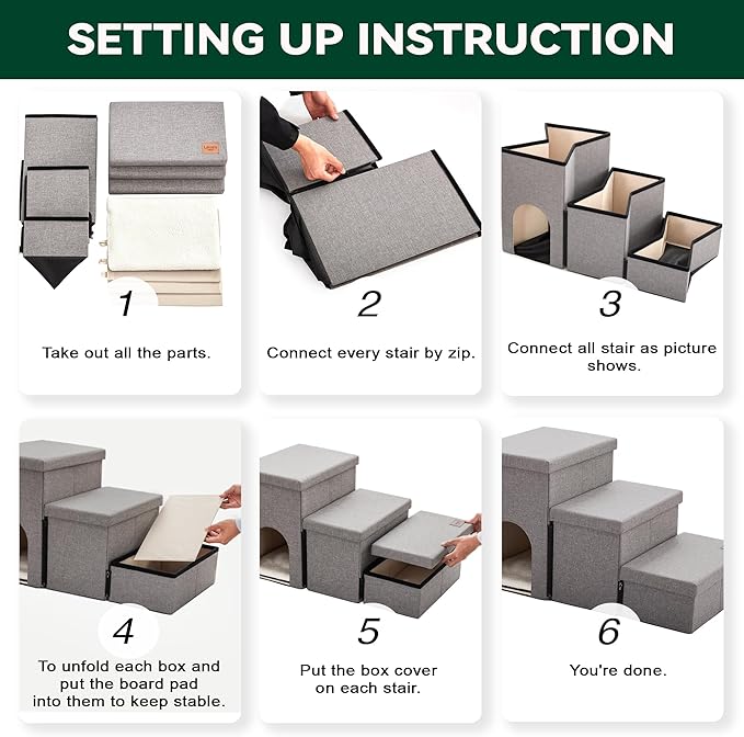 Love's cabin Dog Stairs for Small Medium or Large Dogs with Storage and Condo Couch,3-Step Gray 200 lbs,Solid