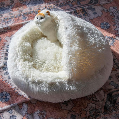 Cat Bed Round Fluffy Hooded Cat Bed Cave