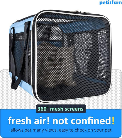 petisfam Soft Pet Carrier for Large and Medium Cats, 2 Kitties, Small Dogs. Easy to Get Cat in, Great for Cats That Don't Like Carriers (Blue)