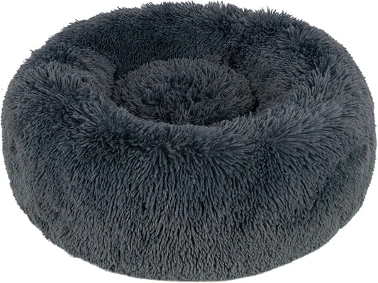 Best Pet Supplies Round Calming Dog Bed with Plush Faux Fur Fabric 27x27x7.5''