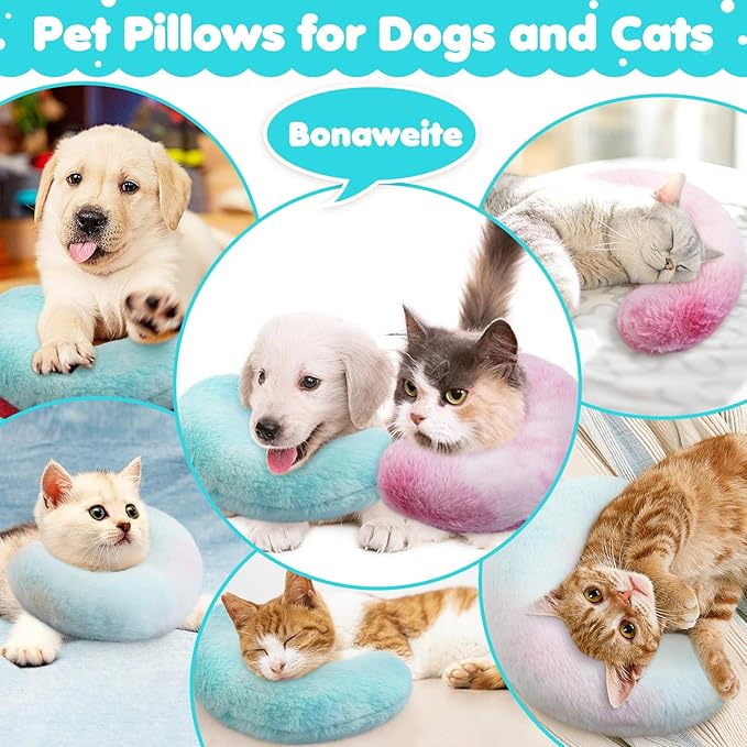 Bonaweite Cat Pillow, Soft Calming Pillow for Dogs, Pet Neck Pillows for Cervical Protection and Sleeping Support, Pet Calming Toy for Anxiety Relief, U-Shaped Soothing Cuddler