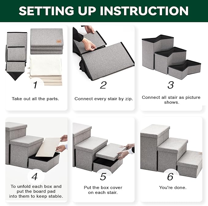 Love's cabin Dog Stairs for Small Medium or Large Dogs with Storage and Adjustable Steps 3-Step Gray 200 lbs,