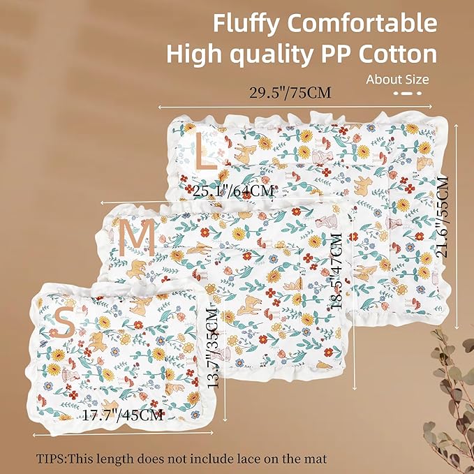 Floral Dog Dog Bed Mat Plush Kennel Pad