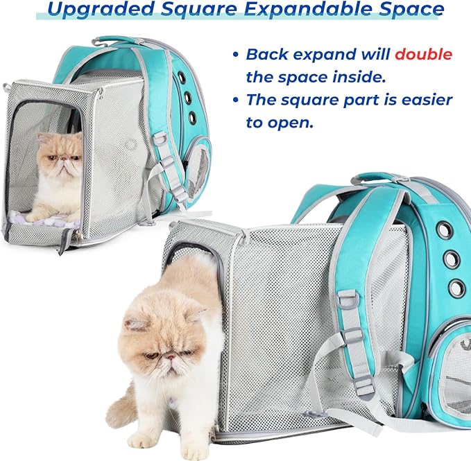 Lollimeow Cat Carrier Backpack, Bubble Expandable Backpack Carrier, Pets and Small Dogs,Airline-Approved, Designed for Travel, Hiking, Walking & Outdoor Use (Square Expandable-Green)