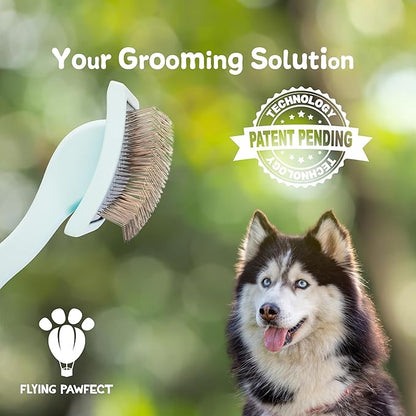 Pet Slicker Brush With Soft Massage Grooming Stainless Steel Pins - For Dematting, Shedding Fur, and Undercoat - Ideal Gift for Professional Pet Groomers - Long Slicker Brush - Flying Pawfect