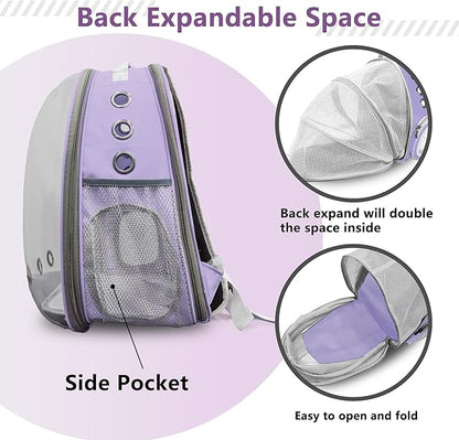 TOYSINTHEBOX Cat Backpack Carrier, Expandable Pet Bubble Backpack for Cat Small Dog Pet Travel Carrier Breathable Carrying Bag for Hiking, Travelling, Walking, Camping & Outdoor Up to 13 Lbs Purple