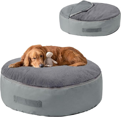 BALAPET Bean Bag Dog Bed Calming Dog Bed for Large Dogs with Removable Quilt Top & Washable Cover 30 inches Anti-Slip Round Fluffy Plush Dog Bed