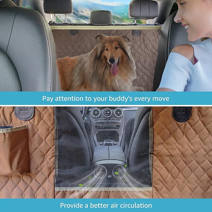 Lassie Dog Car Seat Covers for Back Seat Waterproof with Mesh Visual Window Durable Scratchproof Nonslip Dog Car Hammock with Universal Size Fits for Cars