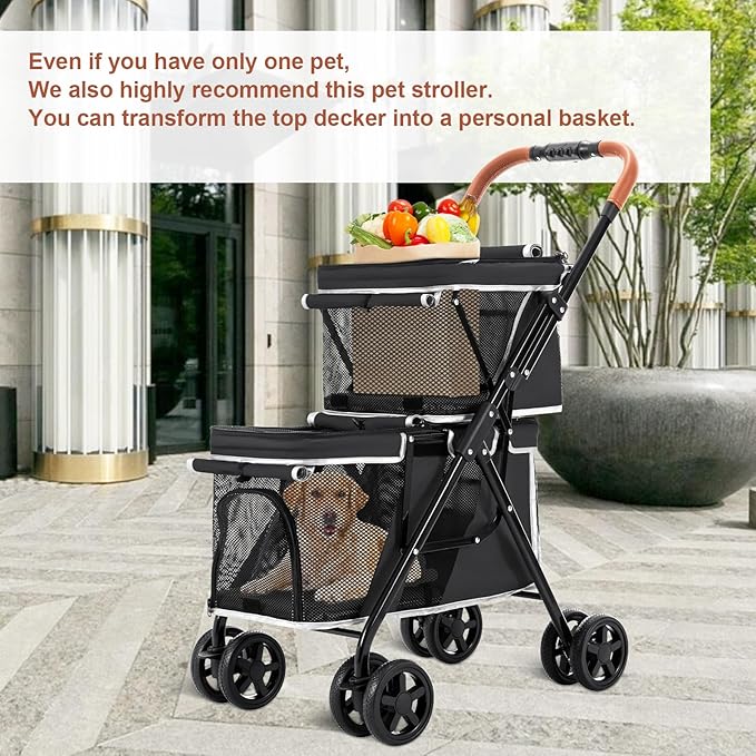 Double Pet Stroller for Dogs and Cats 4 Wheels,