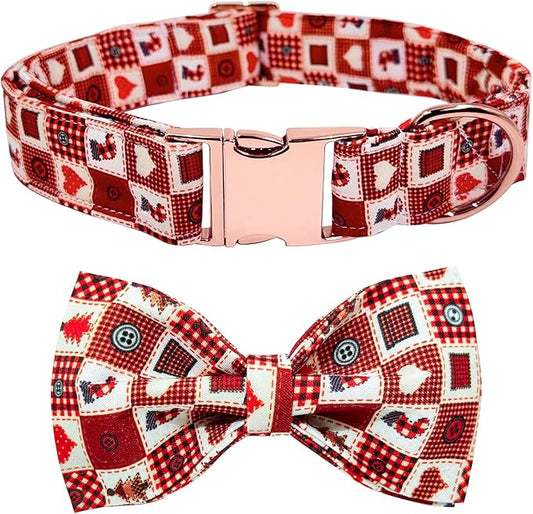 Christmas Day Dog Collar with Bow Red Green