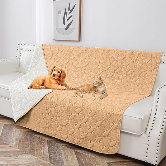 Waterproof Dog Blanket, 52x82 inches Pet Couch Covers for Sofa, Bed Furniture Protector from Dogs Washable and Reversible-Sand+Cream