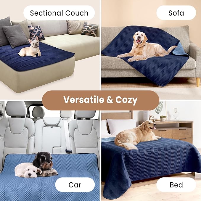 Double-Sided Waterproof Dog Blanket for Couch Cover, Dog Couch Cover Protector for Large Dogs, Cat Couch Sofa Covers Washable, Furniture Covers for Pets, Navy and Light Blue, 40x50 Inches