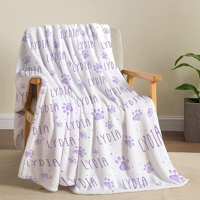 Personalized Dog Blankets Dog Paw Print Blanket Puppy Blanket 80"x60" for