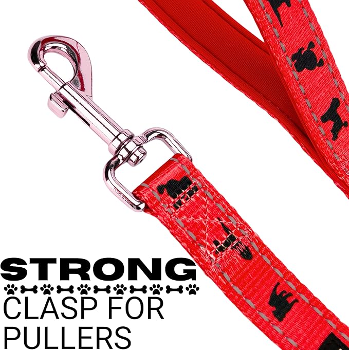 EcoBark Dog Leash - Soft & Reflective Comfort Training Leashes with Padded Handle - Strong Durable Heavy Duty - Training and Pulling for Small, Medium or Large Dogs (Red)