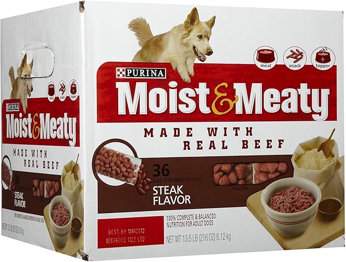 Purina Moist and Meaty Steak Flavor Soft Dog Food Pouches - 36 ct. Pouch