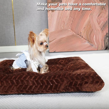 24 Inch Dog Bed Dog Bed for Crate Washable Dog Mats for Sleeping,Up to 25 lbs Soft and Fluffy Small Dog Bed for Crate Tire Printing Dark Brown S