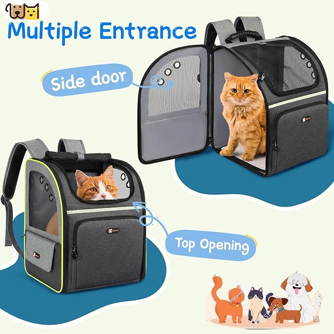 Cat Backpack Carrier, Large Pet Carrier Bag with Breathable Mesh, Dog Backpack Carrier for Cats Small Dogs Puppies, Portable Pets Bag for Outdoor Travel Hiking Camping Airline Approved