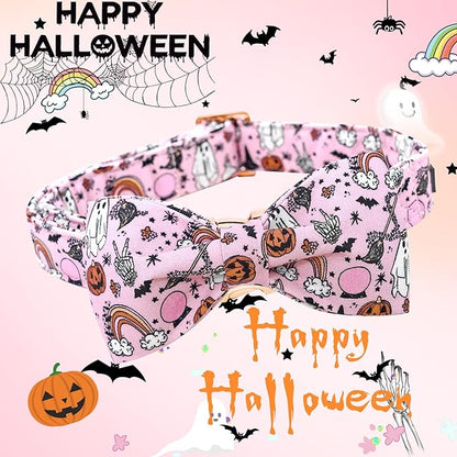 Lionheart glory Halloween Dog Collars Fall Dog Collar Pink Bowtie Girl Boy Pet Collar Dogs Pumpkin Collar Bows Duty Adjustable Dog Bow Collars for Small Dogs Puppy