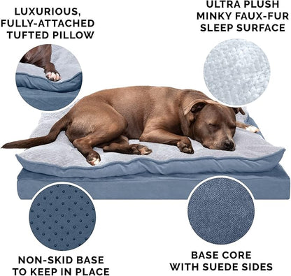 Furhaven Orthopedic Dog Bed for Large Dogs w/ Pillow Cushion Top & Removable Washable Cover 95 lbs