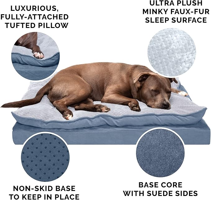 Furhaven Orthopedic Dog Bed for Medium/Small Dogs w/ Pillow Cushion Top & Removable Washable Cover 35 lbs