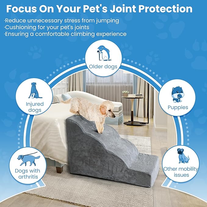 PAWSCRAT Dog Stairs 4 Steps 19.6 inch 30D Foam