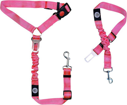 Reflective 2 in 1 Dog, Puppy and Cat Stretchable, NonChew, Indestructible Seat Belt Harness Leash and Headrest Collar Accessary for Vehicle, Pet Safety, Nylon, Heavy Duty and Elastic (Pink)