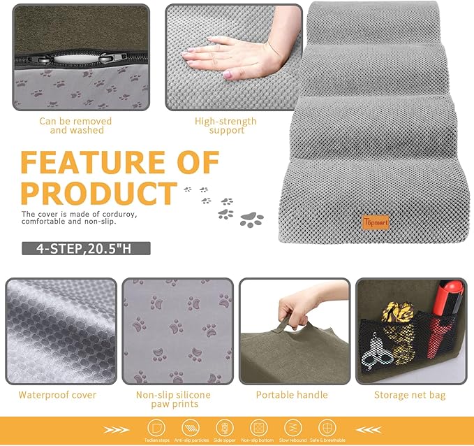 Topmart 4 Tiers Foam Dog Stairs/Steps for Small Dogs Pain,20.5”H