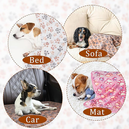 1 Pack 3 Blankets Super Soft Fluffy Premium Fleece Pet Blanket Flannel Paw Printed Throw for Dog Puppy Cat (Small 23x16'', Brown, Pink, White)