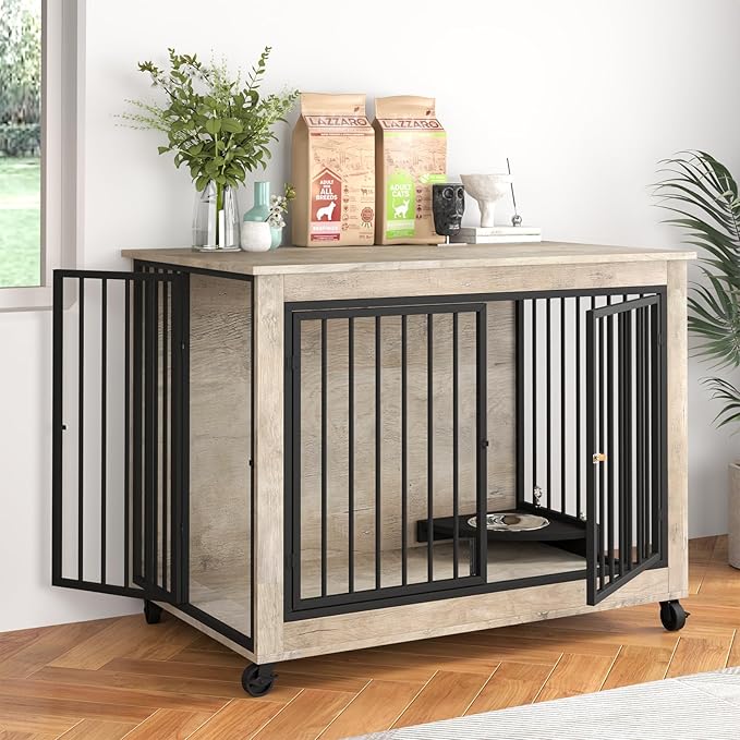 Rovibek Dog Crates for Large Medium Dogs 43.7", Large 3 Doors,