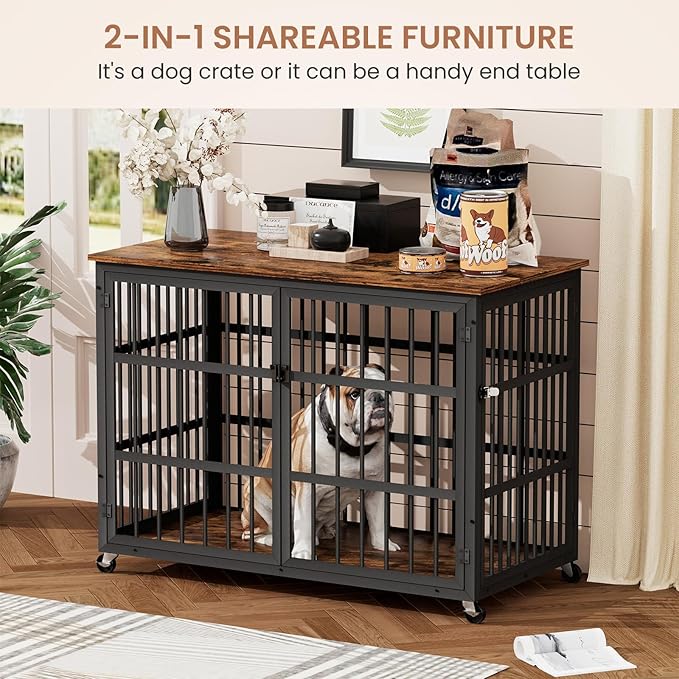 NicBex Dog Crate Furniture Dog Cage with Side Doors Opening and Lift Top