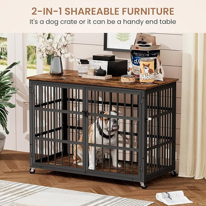 NicBex Dog Crate Furniture Dog Cage with Side Doors Opening and Lift Top