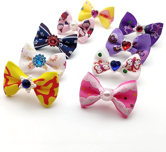 60Pcs Puppy Dogs Hair Barrettes Bows with Rubber Bands