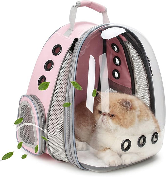 LOLLIMEOW Pet Carrier Backpack, Bubble Backpack Carrier, Cats and Puppies,Airline-Approved, Designed for Travel, Hiking, Walking & Outdoor Use (Front Expandable-Pink)