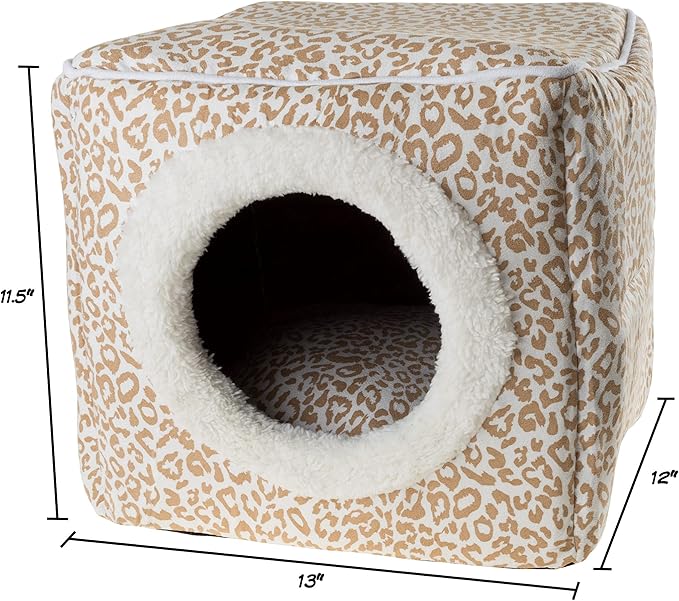 Cat Pet Bed Cave- Indoor Enclosed Covered Cavern/House for Cats Kittens and Small Pets with Removable Cushion Pad by PETMAKER 13x12x12