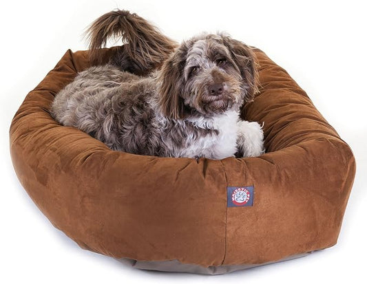 Majestic Pet 52 Inch Suede Calming Dog Bed Washable – Cozy Soft Round Dog Bed with Spine Support for Dogs to Rest their Head 52x35x11 (Inch)