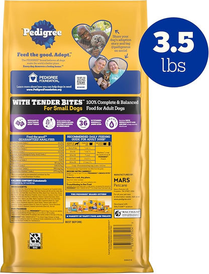 Pedigree With Tender Bites for Small Dogs Adult Dry Dog Food, Chicken and Steak Flavor, 3.5 lb. Bag