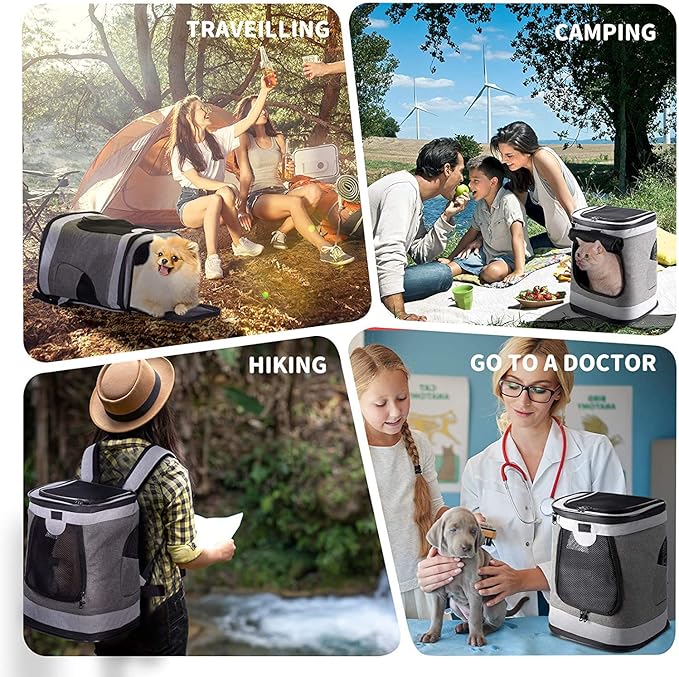 Comfortable Dog & Cat Carrier Backpack, with Safety Features and Cushion Back Support, for Travel Hiking Walking