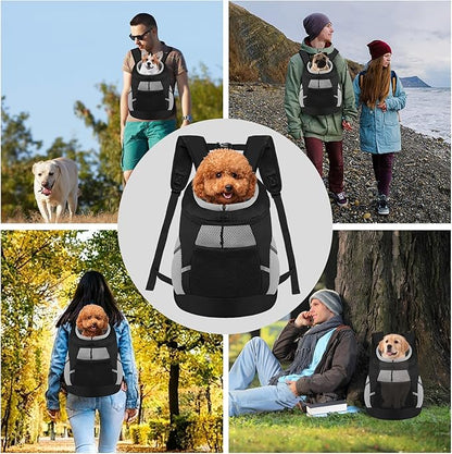 SUNRISING Pet Dog Carrier Backpack for Small Dogs,Dog Front Carrier with Storage Pockets Head Out Breathable Dog Back Pack for Hiking Dog Backpack Carrier with Safety Strips Black L