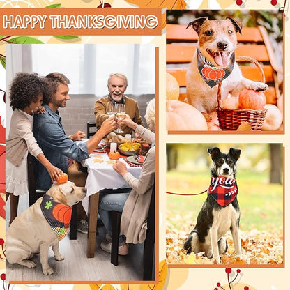 Sweetude 100 Pcs Fall Thanksgiving Plaid Dog Bandanas Bulk Thanksgiving Dog Scarf Bibs