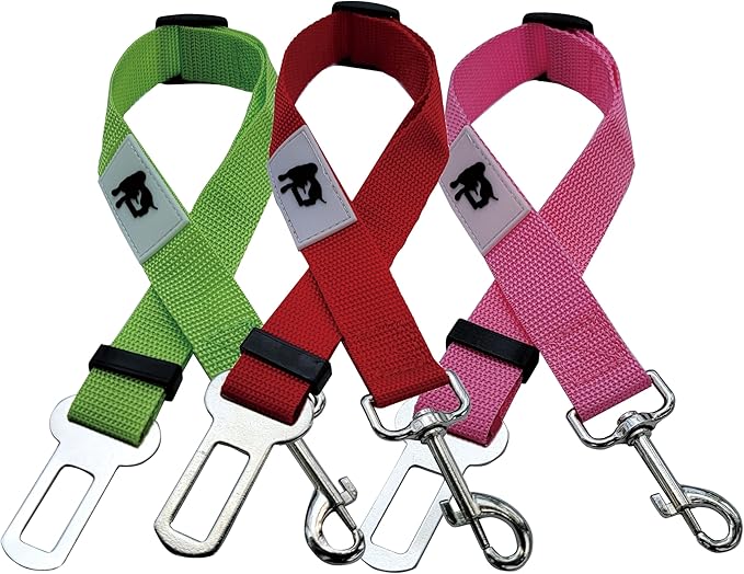 3PCS Dog Seat Belt for Car,Dog Car Harness Adjustable Dog Seat Belt for Vehicle Nylon Pet Safety Seat Belts Durable and Comfortable Dog Seat Belt for Safe Dogs Seatbelt in Car (Pink+Green+Orange)