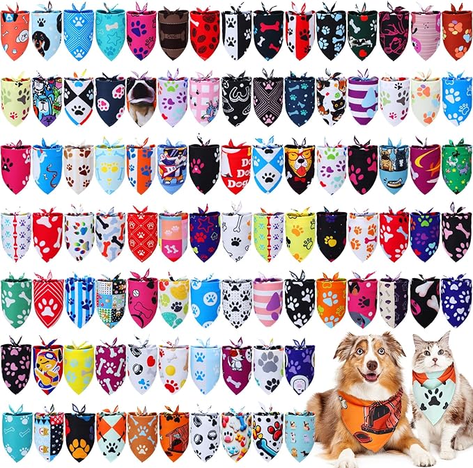 100 Pcs Paw Pattern Bandana Bulk Pet Bandanas
