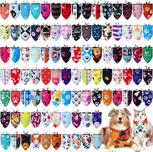 100 Pcs Paw Pattern Bandana Bulk Pet Bandanas