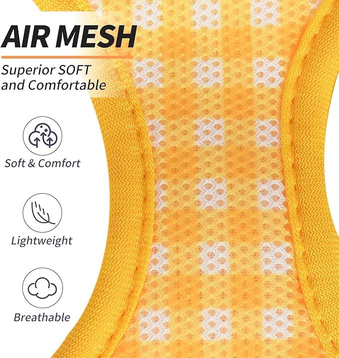 AIITLE Summer Breathable Mesh Dog Vest Harness, No Pull Escape Proof Vest Harnesses with Reflective Bands, Adjustable Plaid Pet Outdoor Harnesses for Small and Medium Dogs Yellow M