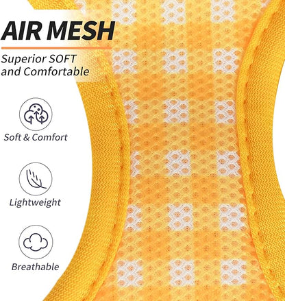 AIITLE Summer Breathable Mesh Dog Vest Harness, No Pull Escape Proof Vest Harnesses with Reflective Bands, Adjustable Plaid Pet Outdoor Harnesses for Small and Medium Dogs Yellow M