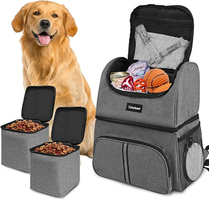 Dog Bags For Traveling Dog Diaper Bag Airline Approved Dog Food Travel Bag with 2 Food Storage Containers Bag Pet Camping Essentials Hiking Accessories Dog Mom Gift Gray